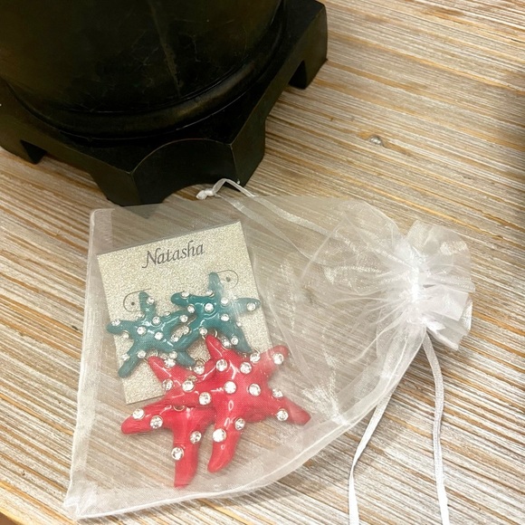 NWT,Natasha, Enamel Rhinestone Starfish Frontal Statement Earrings, GIFT ME! - Picture 5 of 5